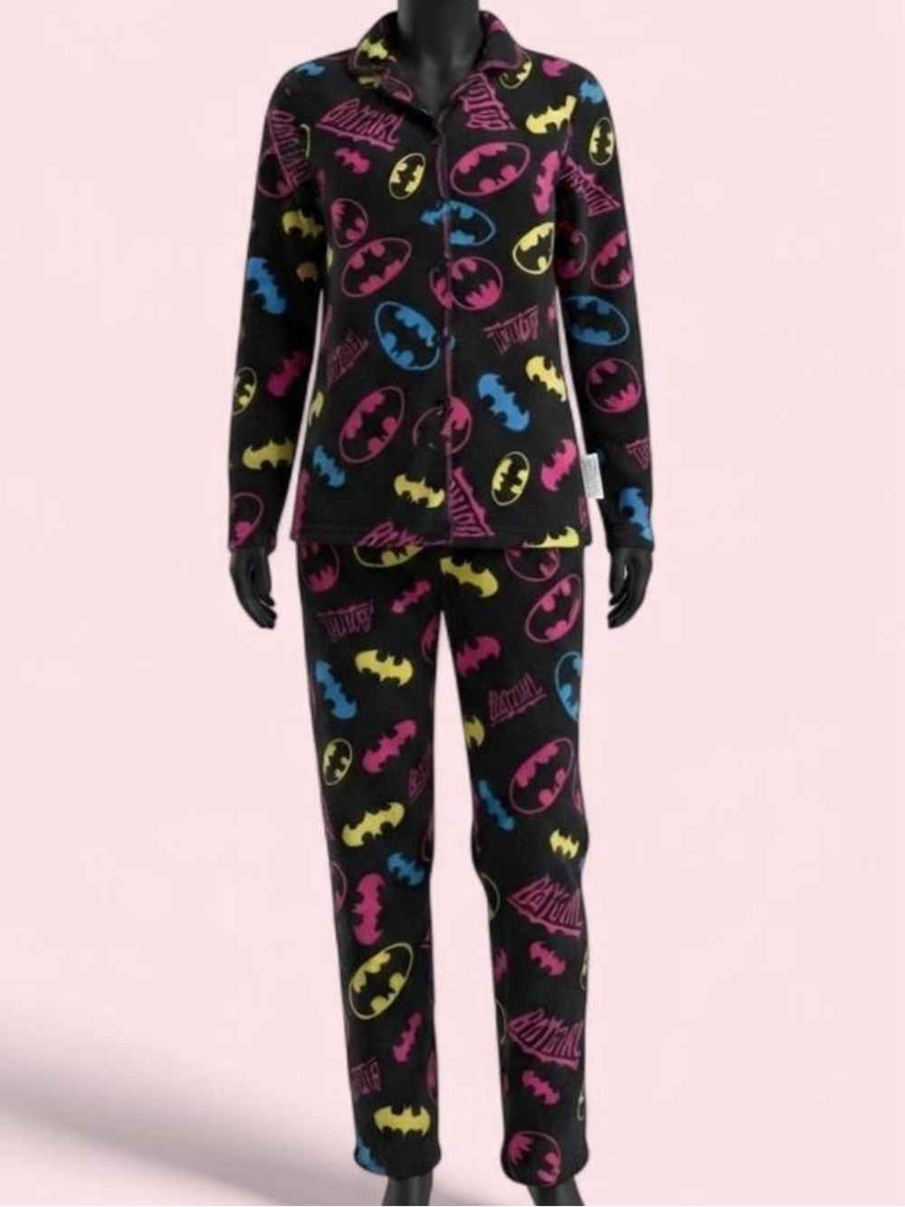 Vintage Rare Y2K Mcbling 2013 JRS Batman Logo Fleece Pajama Set